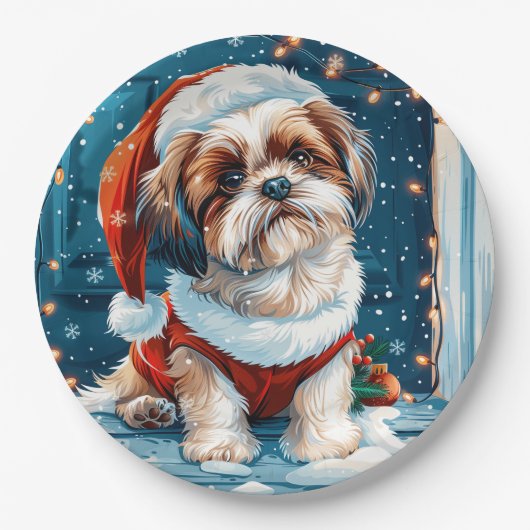 Christmas Shih Tzu Santa Dog Papieren Bordje (Voorkant)