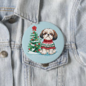 Christmas Shih Tzu Santa Dog Ronde Button 4,0 Cm (In situ)