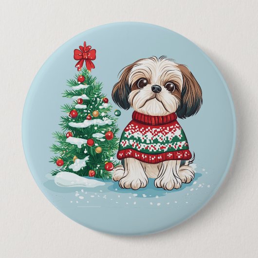 Christmas Shih Tzu Santa Dog Ronde Button 4,0 Cm (Voorkant)