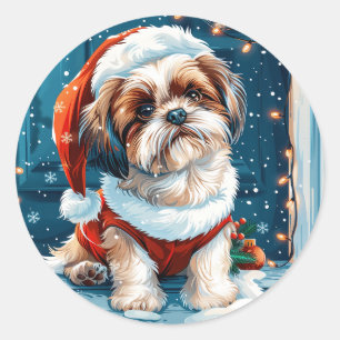 Christmas Shih Tzu Santa Dog Ronde Sticker