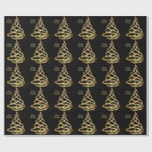 Christmas Shiny Golden Ribbon Tree Sparkle Black Cadeaupapier (Vlak)