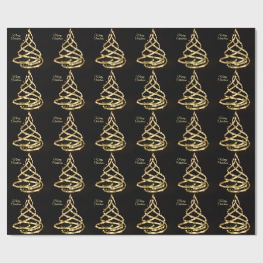 Christmas Shiny Golden Ribbon Tree Sparkle Black Cadeaupapier (Vlak)