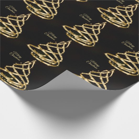 Christmas Shiny Golden Ribbon Tree Sparkle Black Cadeaupapier (Hoek)