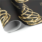Christmas Shiny Golden Ribbon Tree Sparkle Black Cadeaupapier (Rol Hoek)