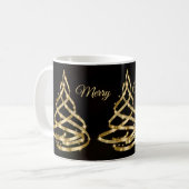 Christmas Shiny Golden Ribbon Tree Sparkle Black Koffiemok (Voorkant links)