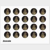 Christmas Shiny Golden Ribbon Tree Sparkle Black Ronde Sticker (Vel)