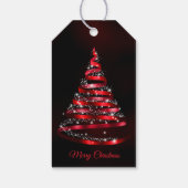 Christmas Shiny Red Ribbon Tree Sparkle Black Cadeaulabel (Achterkant)