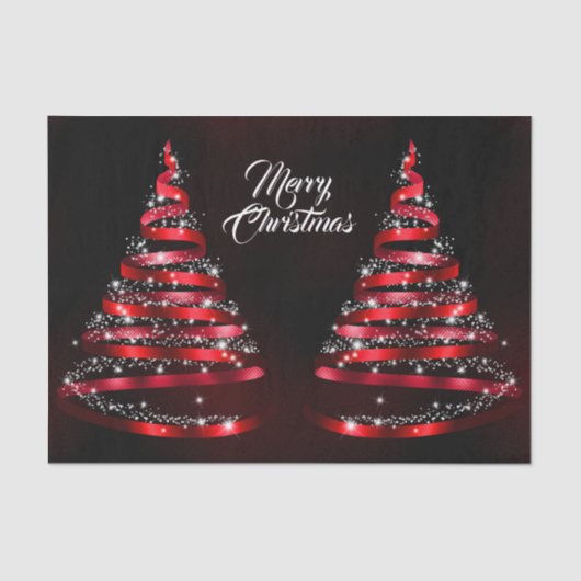 Christmas Shiny Red Ribbon Tree Sparkle Black Tissuepapier (Voorkant)