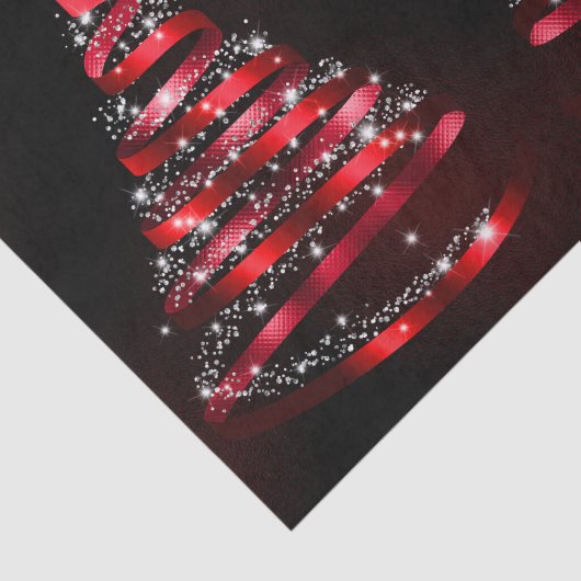 Christmas Shiny Red Ribbon Tree Sparkle Black Tissuepapier (Detail)
