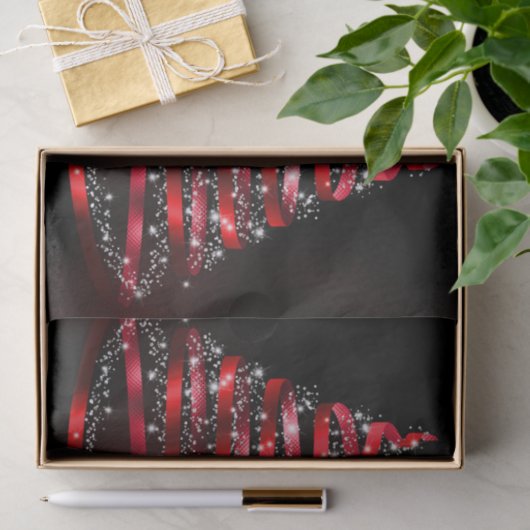 Christmas Shiny Red Ribbon Tree Sparkle Black Tissuepapier (Geschenk)
