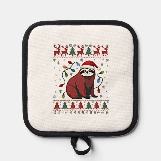 Christmas Shirt for Sloth Lover Gift Santa Buffalo Pannenlap (Voorkant)