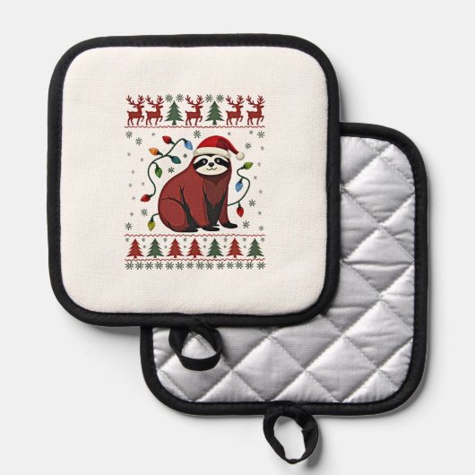 Christmas Shirt for Sloth Lover Gift Santa Buffalo Pannenlap (Voorkant / Achterkant)