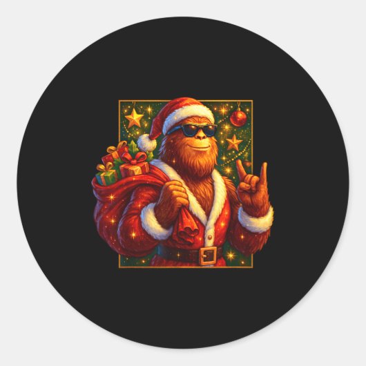 Christmas Shirts Funny Xmas Sasquatch Santa Bigfoo Ronde Sticker (Voorkant)