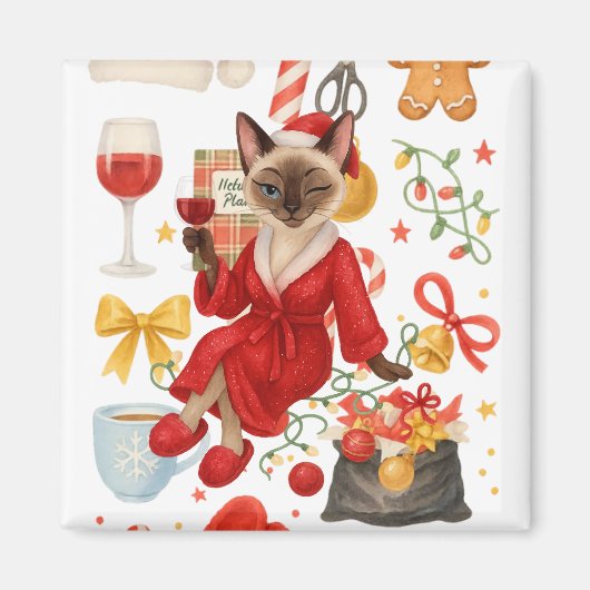 Christmas Siamese Cat is celebrating at home Magneet (Voorkant)