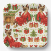 Christmas Siamese Cat is celebrating at home Papieren Bordje (Voorkant)