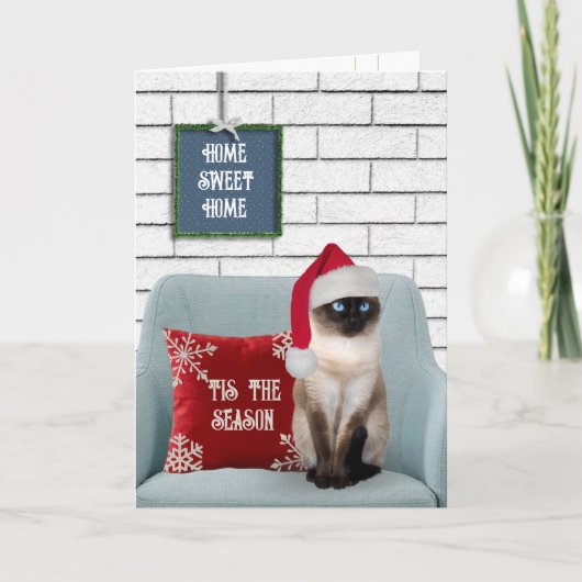 Christmas Siamese Cat on a Chair Feestdagen Kaart (Voorkant)