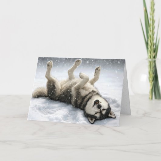 Christmas Siberian Husky Making a Snow Angel Feestdagen Kaart (Voorkant)
