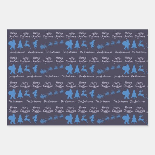 Christmas Silhouette Wrapping Paper in Blue (Voorkant 2)