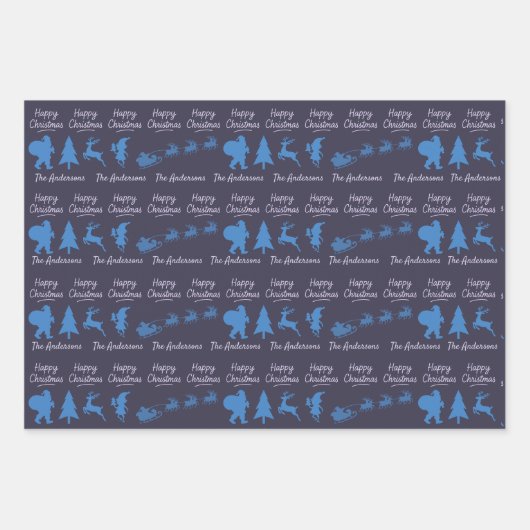 Christmas Silhouette Wrapping Paper in Blue (Voorkant)