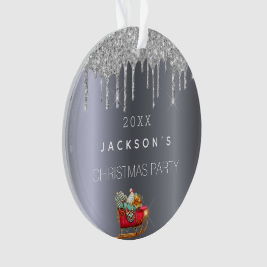 Christmas silver glitter drip old red sleigh ornament (voorkant)