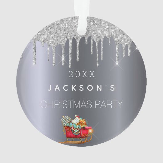 Christmas silver glitter drip old red sleigh ornament (achterkant)