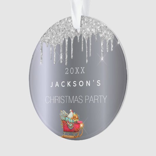 Christmas silver glitter drip old red sleigh ornament (voorkant)