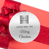 Christmas silver glitter sparkles business logo ronde sticker