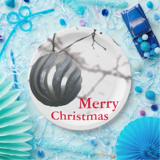 Christmas Silver Sparkly ronde Ornamenten bal Papieren Bordje (Feest)