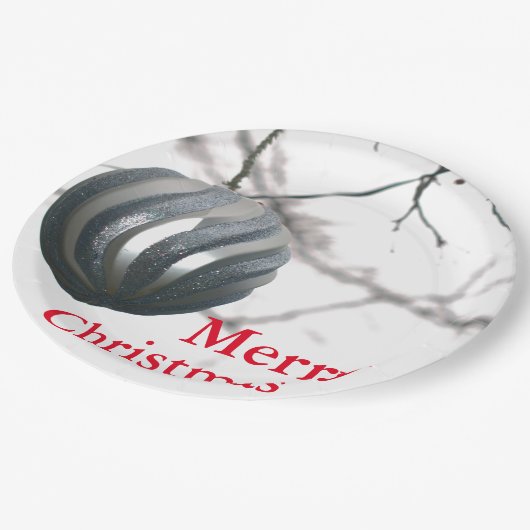 Christmas Silver Sparkly ronde Ornamenten bal Papieren Bordje (Gekanteld)