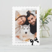 Christmas Simple Bow Black and White Photo Feestdagenkaart (Staand voorkant)