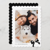 Christmas Simple Bow Black and White Photo Feestdagenkaart (Voorkant / Achterkant)