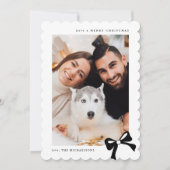 Christmas Simple Bow Black and White Photo Feestdagenkaart (Voorkant)