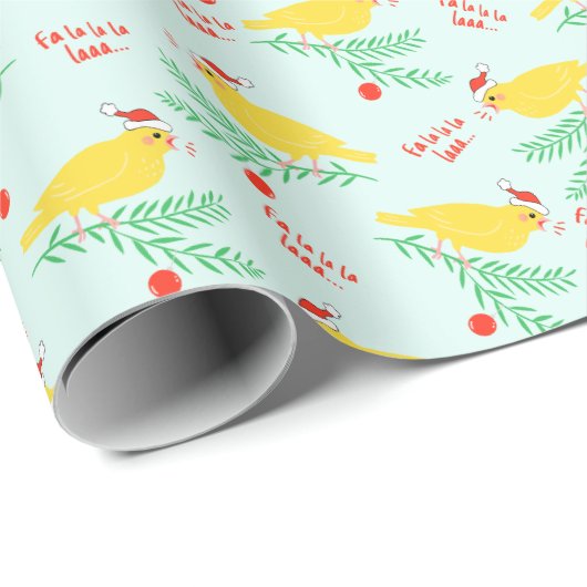 Christmas Singing Canary Pattern Cadeaupapier (Rol Hoek)