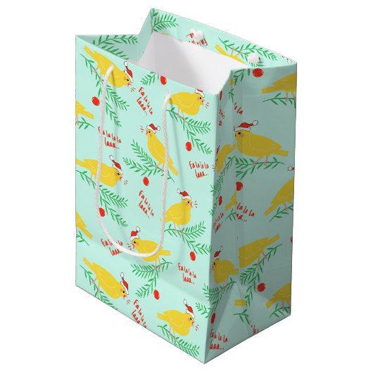 Christmas Singing Canary Pattern Medium Cadeauzakje (Voorkant Gekanteld)