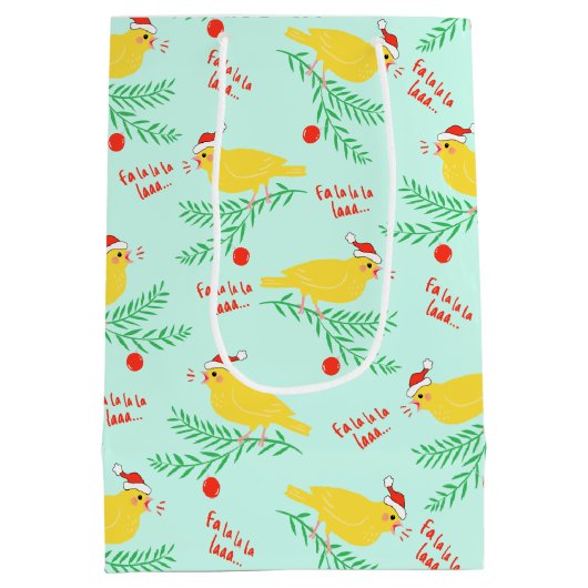 Christmas Singing Canary Pattern Medium Cadeauzakje (Achterkant)