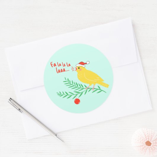 Christmas Singing Canary Ronde Sticker (Envelop)