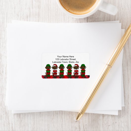 Christmas Six Chocolate Lab Puppies Etiket (Insitu)