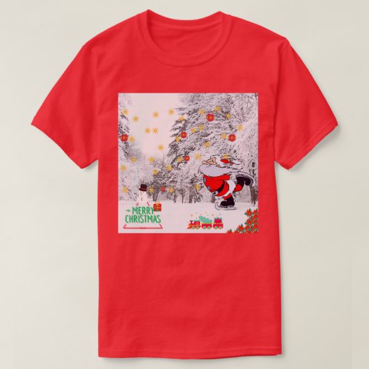 Christmas Skateboarding Santa With Full Party its T-shirt (Design voorkant)