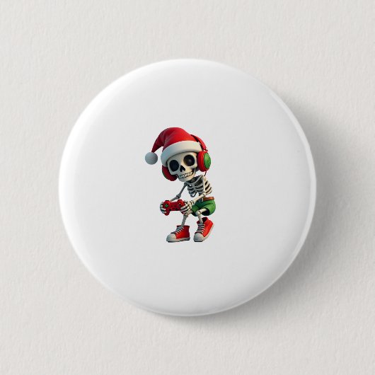 Christmas skeleton Gamer Pajamas xmas skull gaming Ronde Button 5,7 Cm (Voorkant)