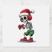 Christmas skeleton Gamer Pajamas xmas skull gaming Sparkling Wijnetiket (Enkel label)