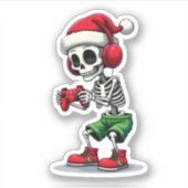 Christmas skeleton Gamer Pajamas xmas skull gaming Sticker (Voorkant)