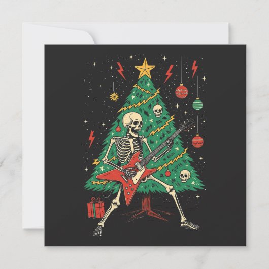 Christmas Skeleton Gitarist Feestdagenkaart (Voorkant)
