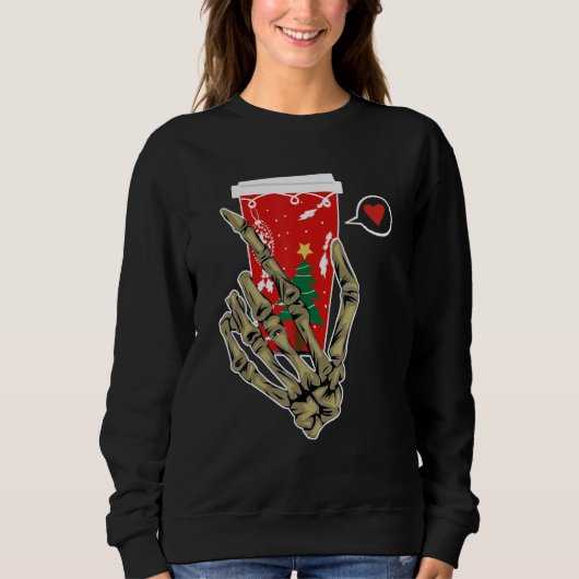 Christmas Skeleton Hand Drinking Coffee Latte Paja Trui (Voorkant)