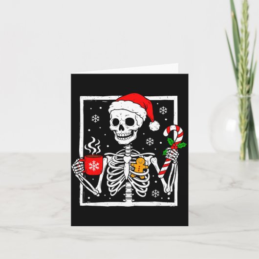 Christmas Skeleton Hat Santa Coffee Candy Cane Xma Kaart (Voorkant)