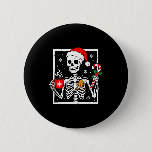 Christmas Skeleton Hat Santa Coffee Candy Cane Xma Ronde Button 5,7 Cm (Voorkant)