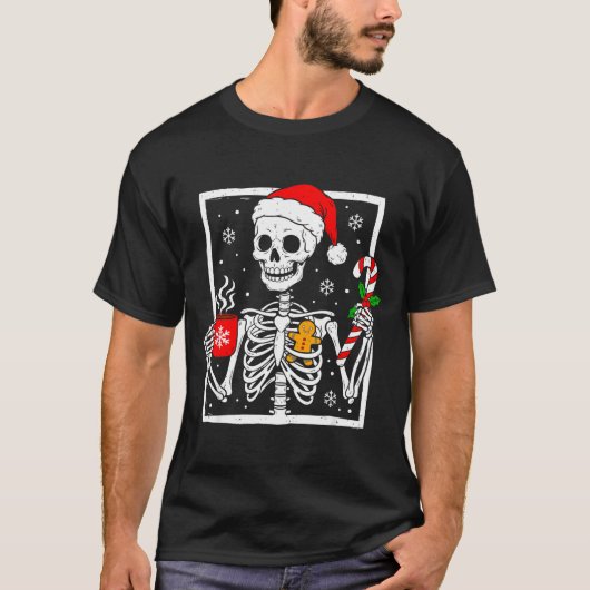 Christmas Skeleton Hat Santa Coffee Candy Cane Xma T-shirt (Voorkant)