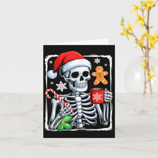 Christmas Skeleton Hot Chocolate Funny Xmas Mannen Kaart (Gele Bloem)