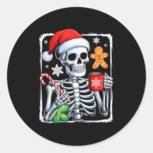 Christmas Skeleton Hot Chocolate Funny Xmas Mannen Ronde Sticker (Voorkant)