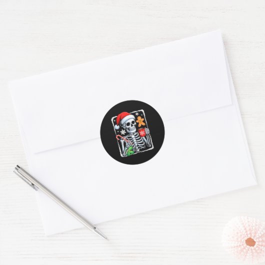 Christmas Skeleton Hot Chocolate Funny Xmas Mannen Ronde Sticker (Envelop)