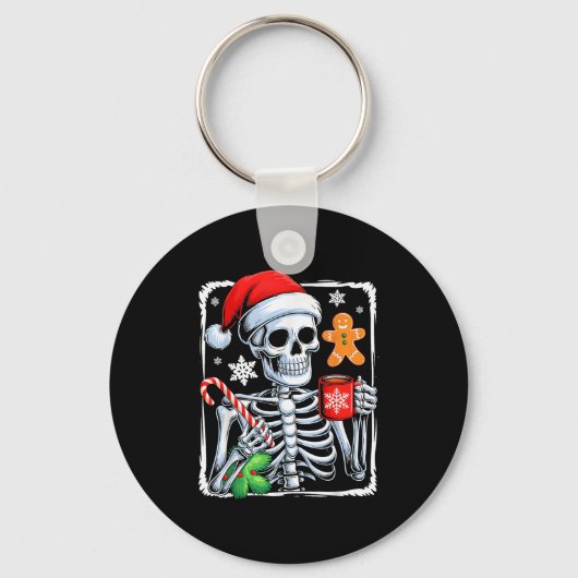 Christmas Skeleton Hot Chocolate Funny Xmas Mannen Sleutelhanger (Voorkant)